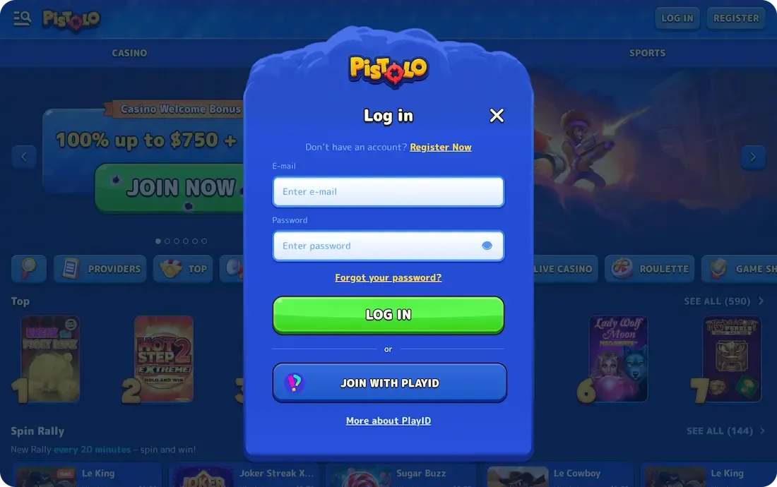 pistolo casino login